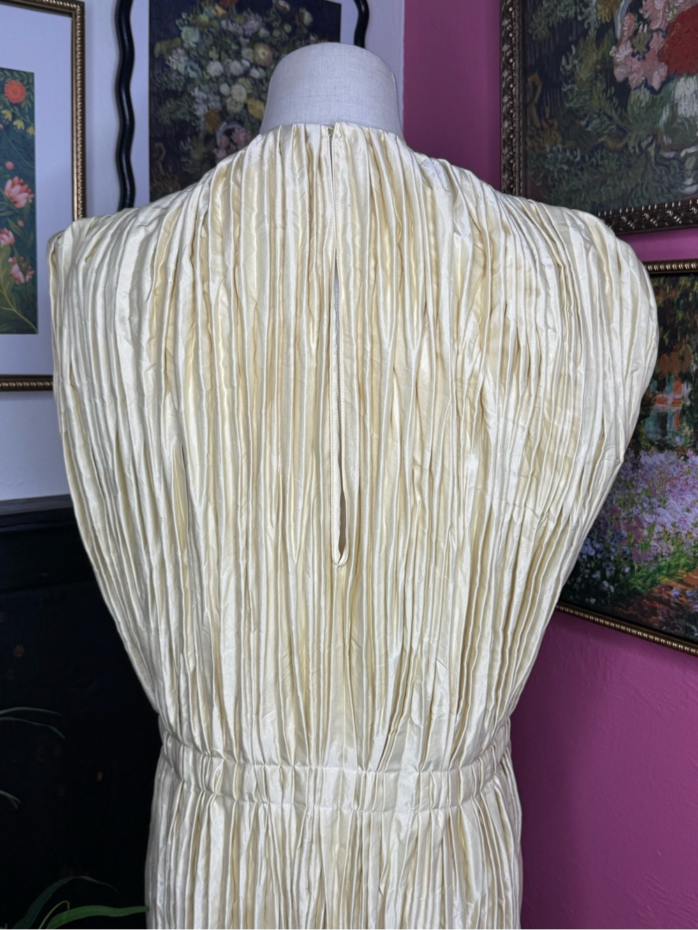 NEW JIL SANDER Cream Plissé Satin Pleated Midi Dress Sz US 4 - Picture 7 of 14